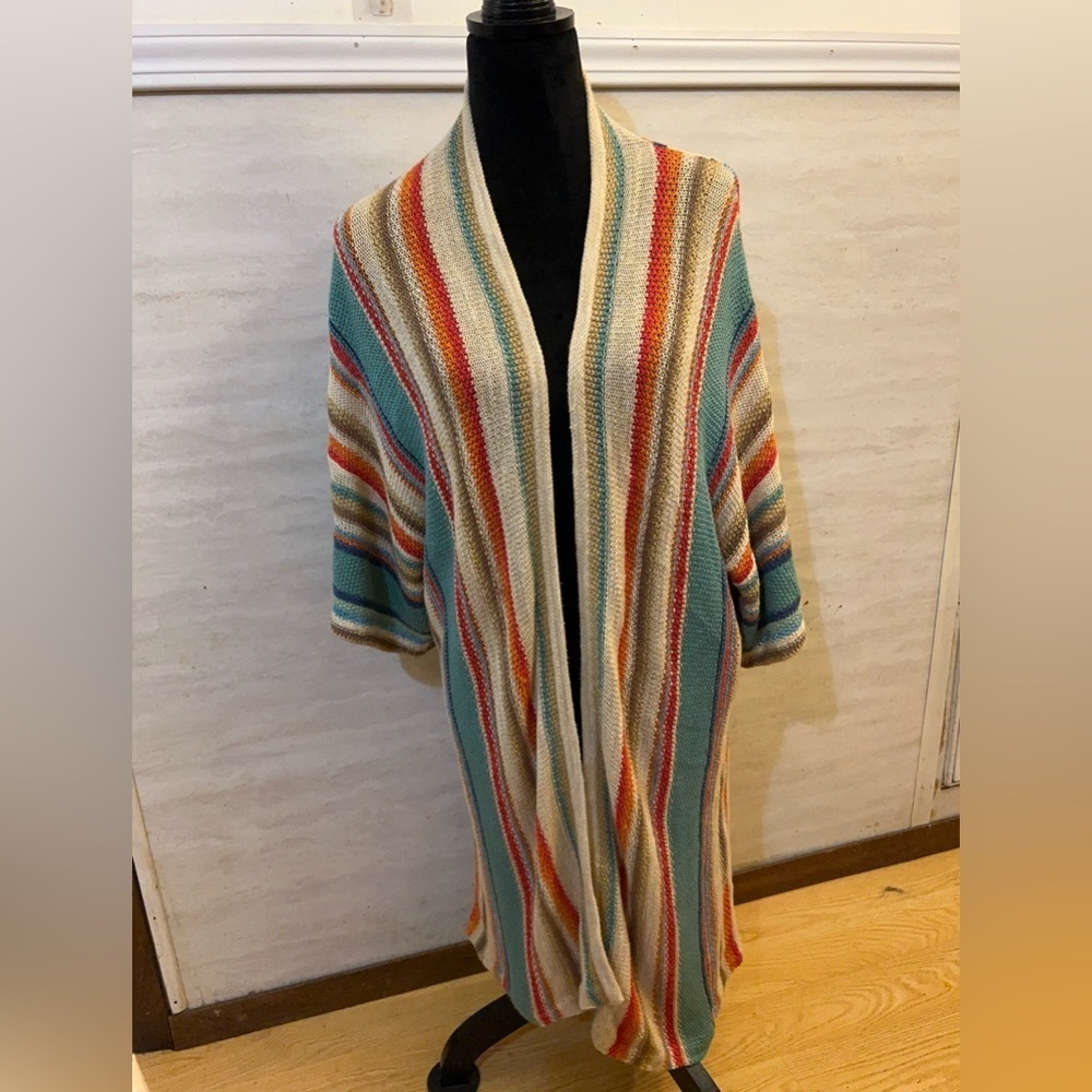 Ralph Lauren Open Knit Sweater Large Front Southwestern Serape Stripe Linen